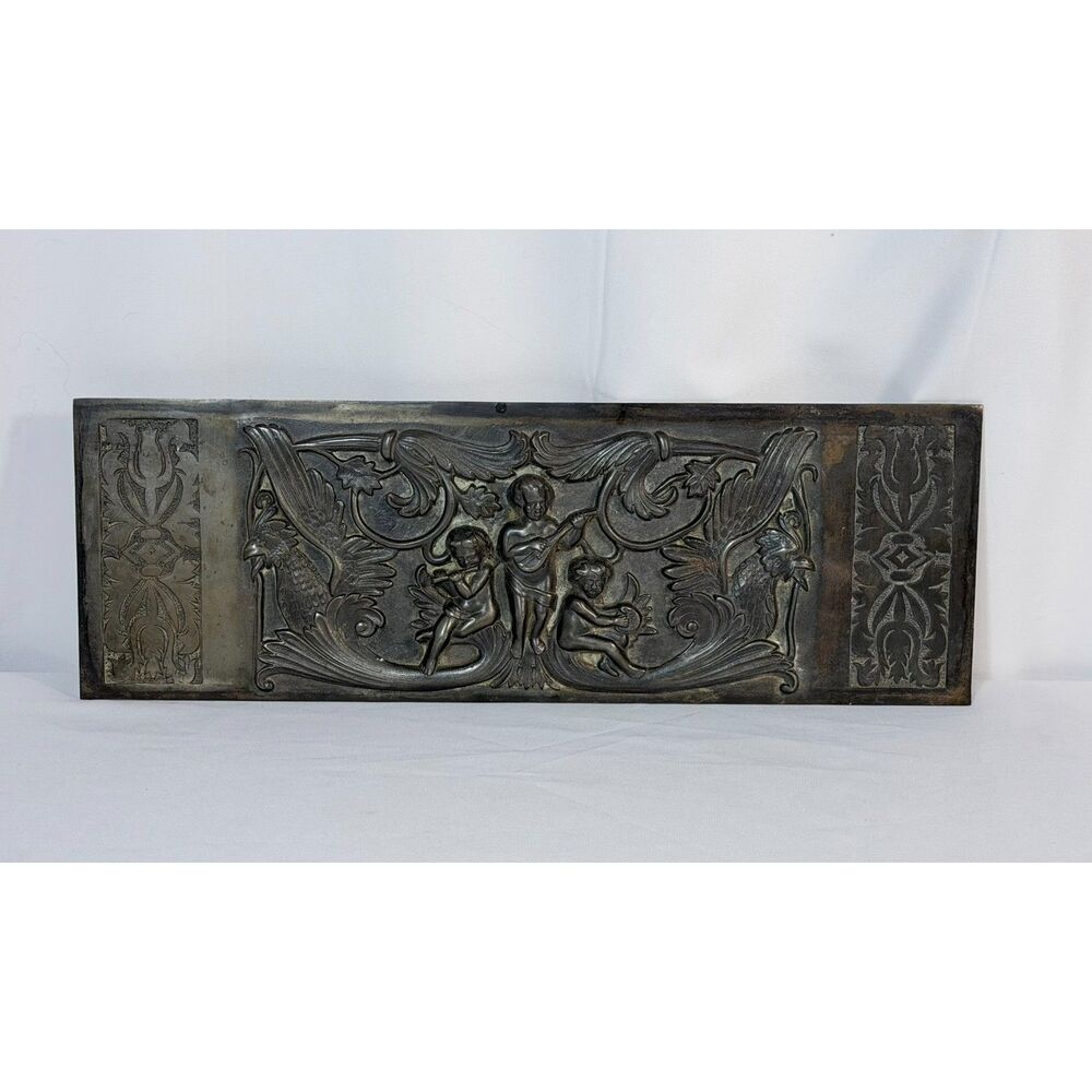 Antique Decorative Relief Panel Continental Neoclassical Cherub Music Bronze